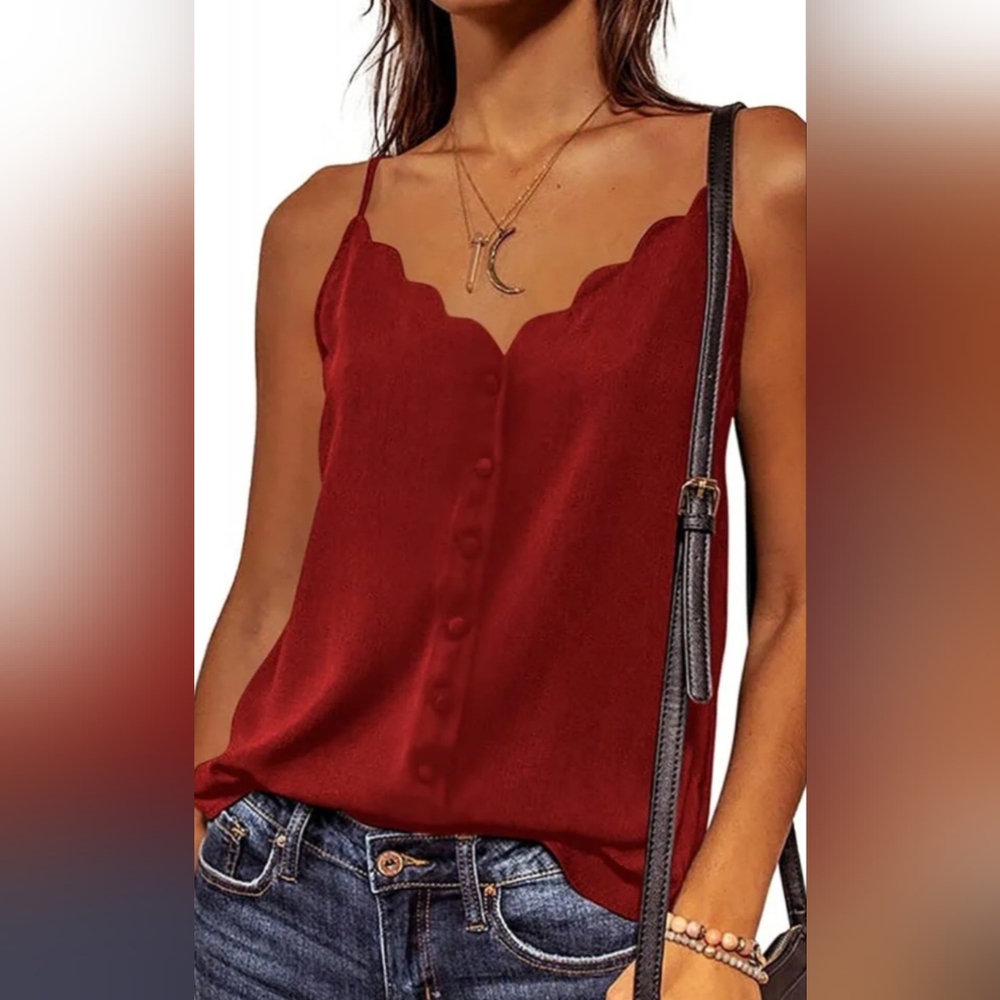V Neck scallop edge Spaghetti Strap Tank Top size XL-EUC